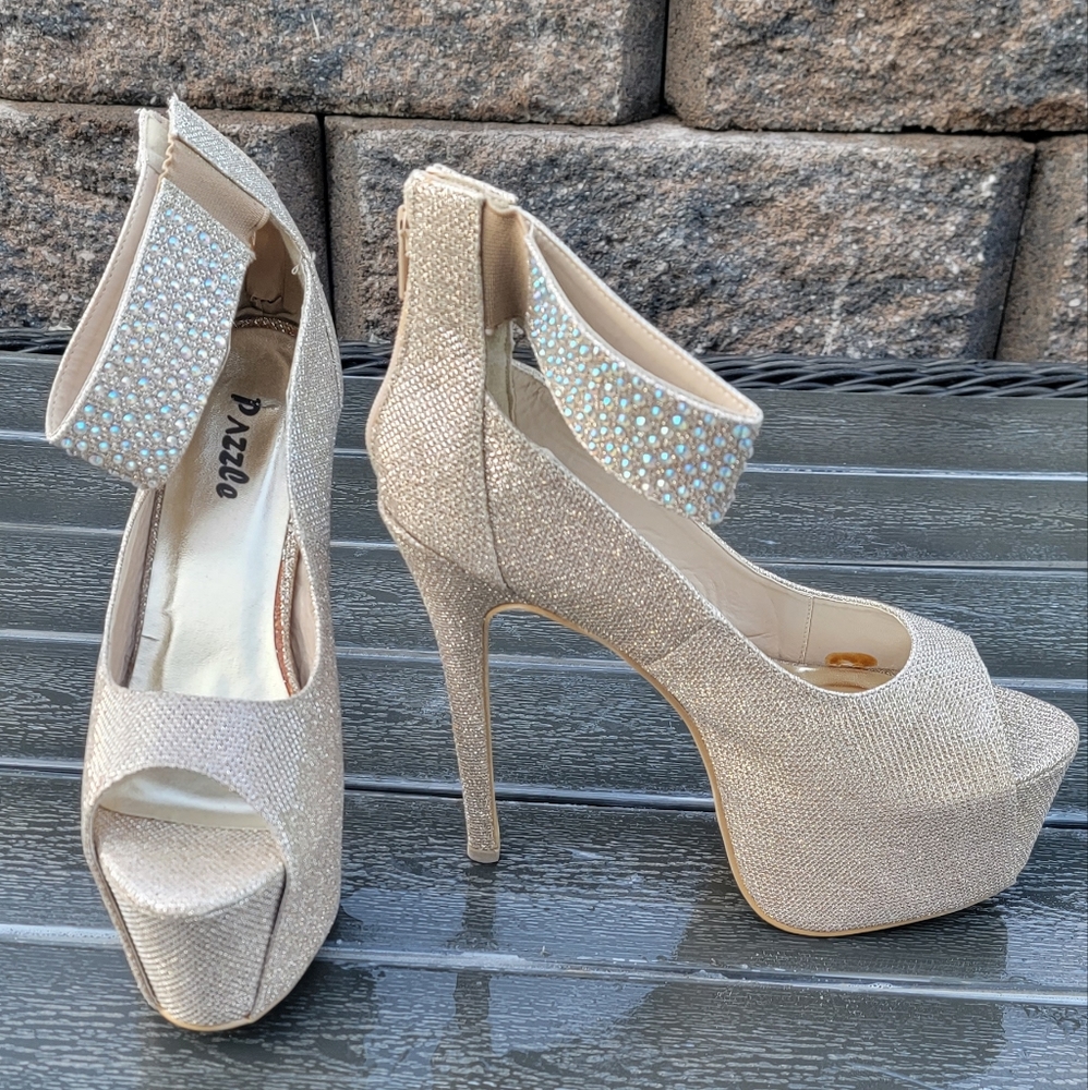 Gold Rhinestone 6 inch High Heel Size 10. Brand Pazzco